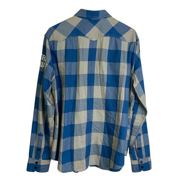 G-Star RAW Shirt Mens XL Blue Gray Plaid Button Up Western Pearl Snap Denim - Picture 2 of 12